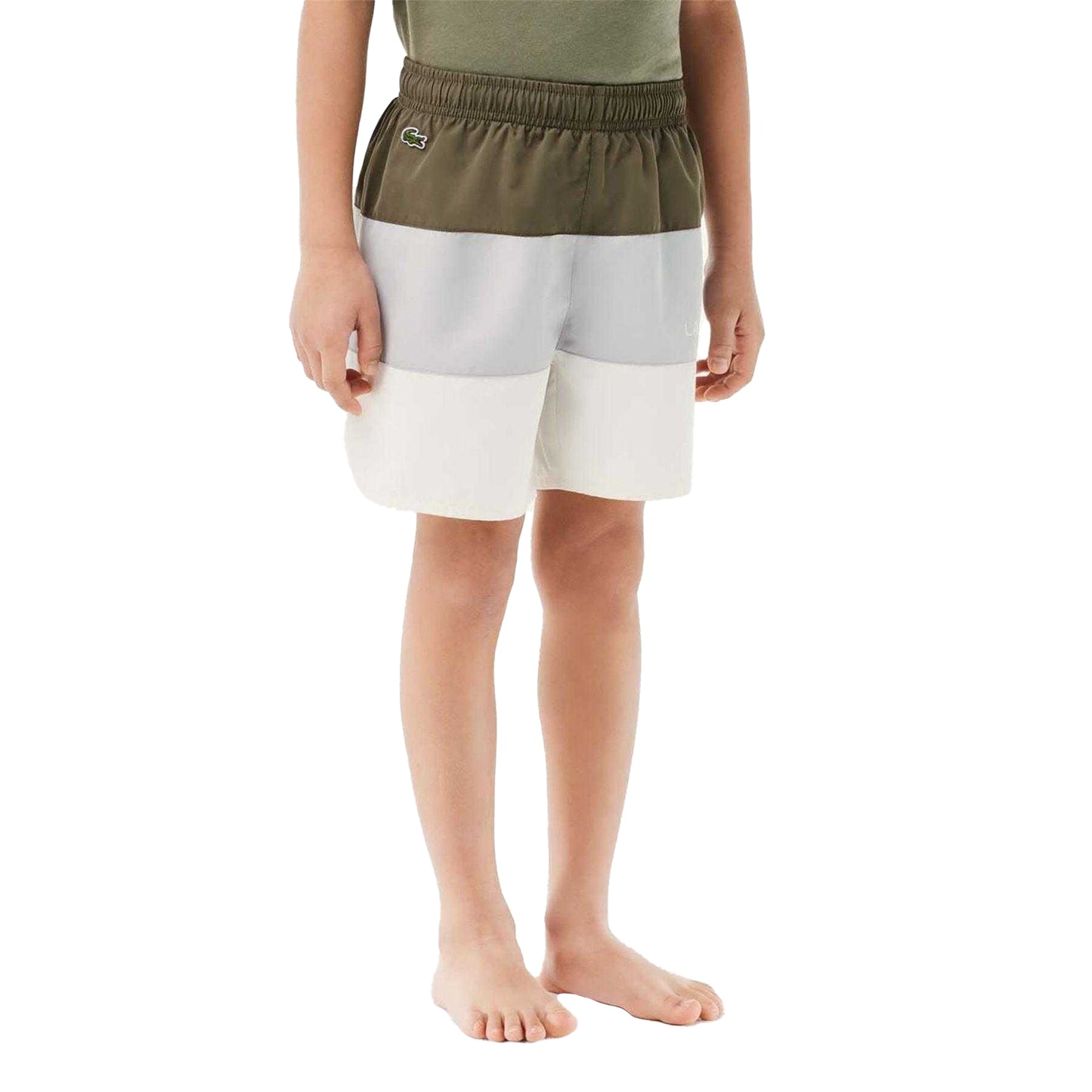Green - Side - Lacoste Boys Colour Block Relaxed Fit Swim Shorts