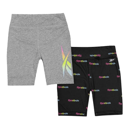 Black - Front - Reebok Girls Slim Shorts (Pack of 2)