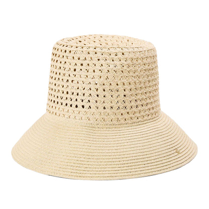 Natural - Front - Ralph Lauren Womens-Ladies Perforated Woven Summer Bucket Hat