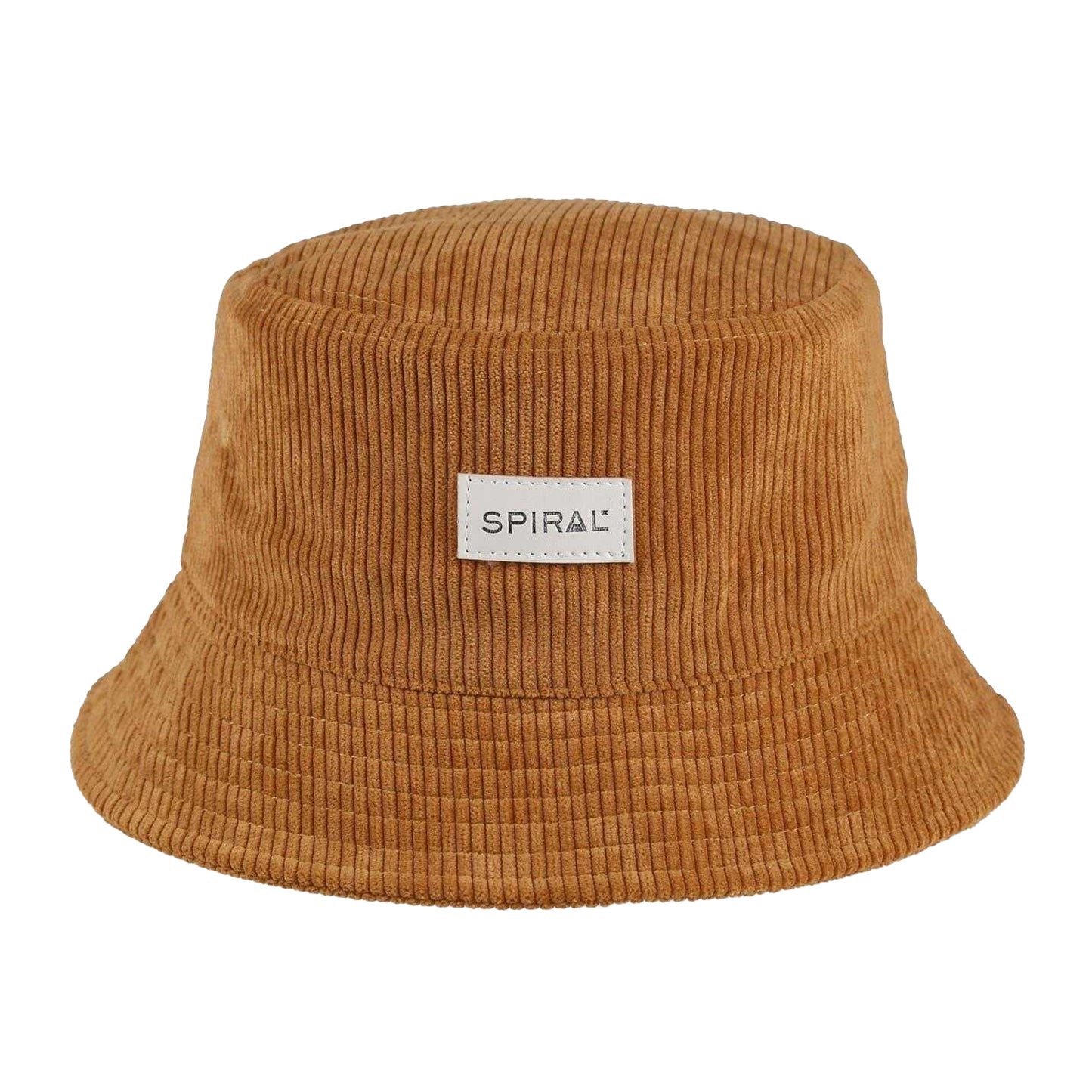 Tan - Front - Spiral Womens-Ladies Wordmark Ribbed Cord Bucket Hat