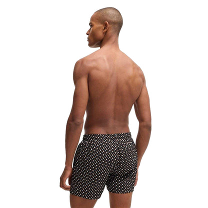 Black - Back - Boss Mens Geometric Quick Dry Swim Shorts