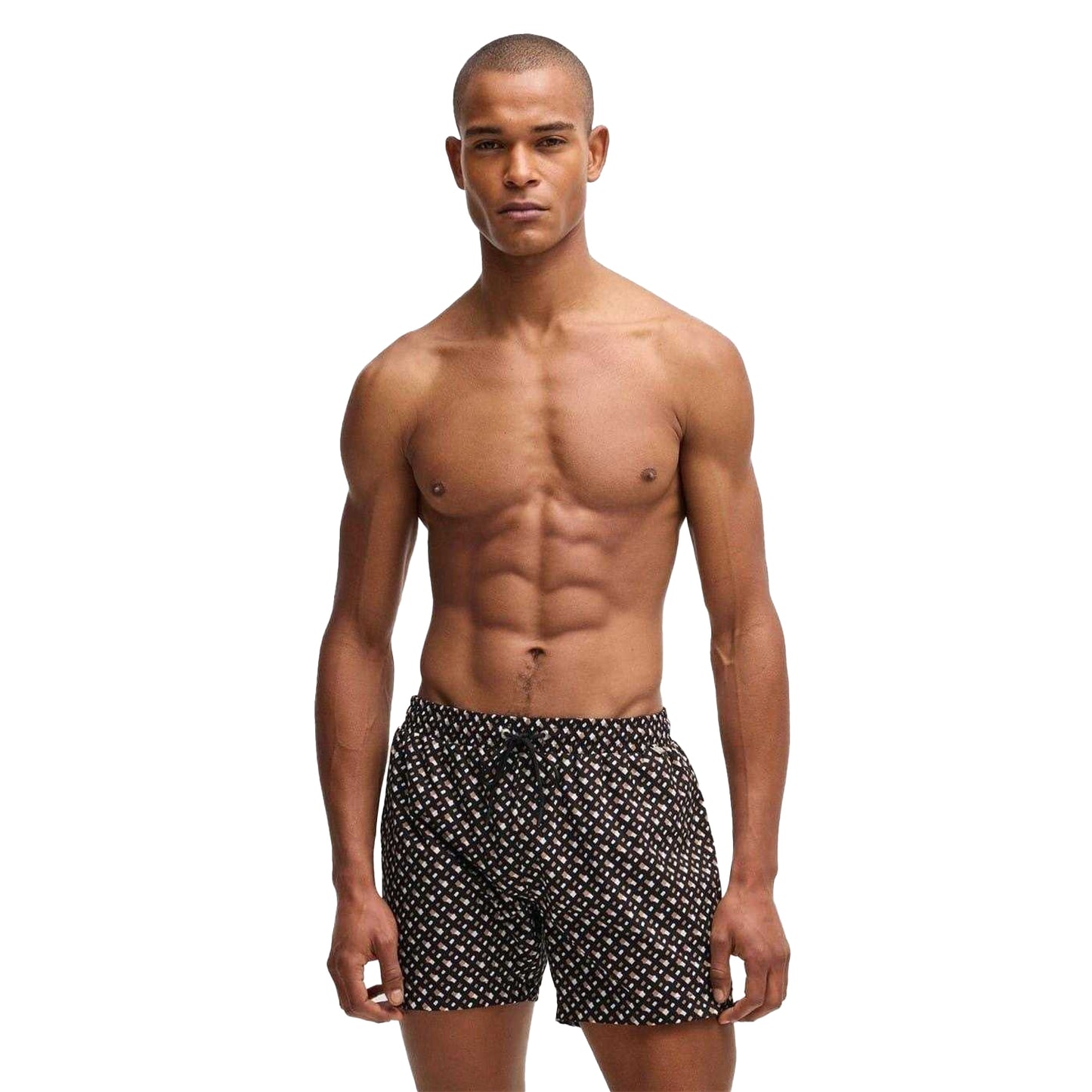 Black - Side - Boss Mens Geometric Quick Dry Swim Shorts
