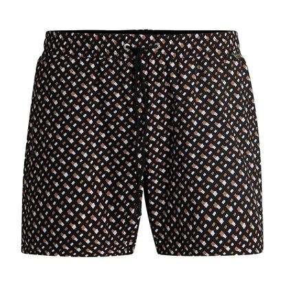 Black - Front - Boss Mens Geometric Quick Dry Swim Shorts