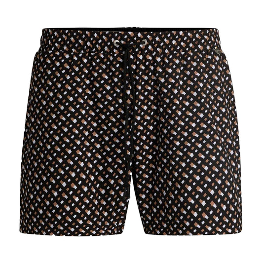 Black - Front - Boss Mens Geometric Quick Dry Swim Shorts