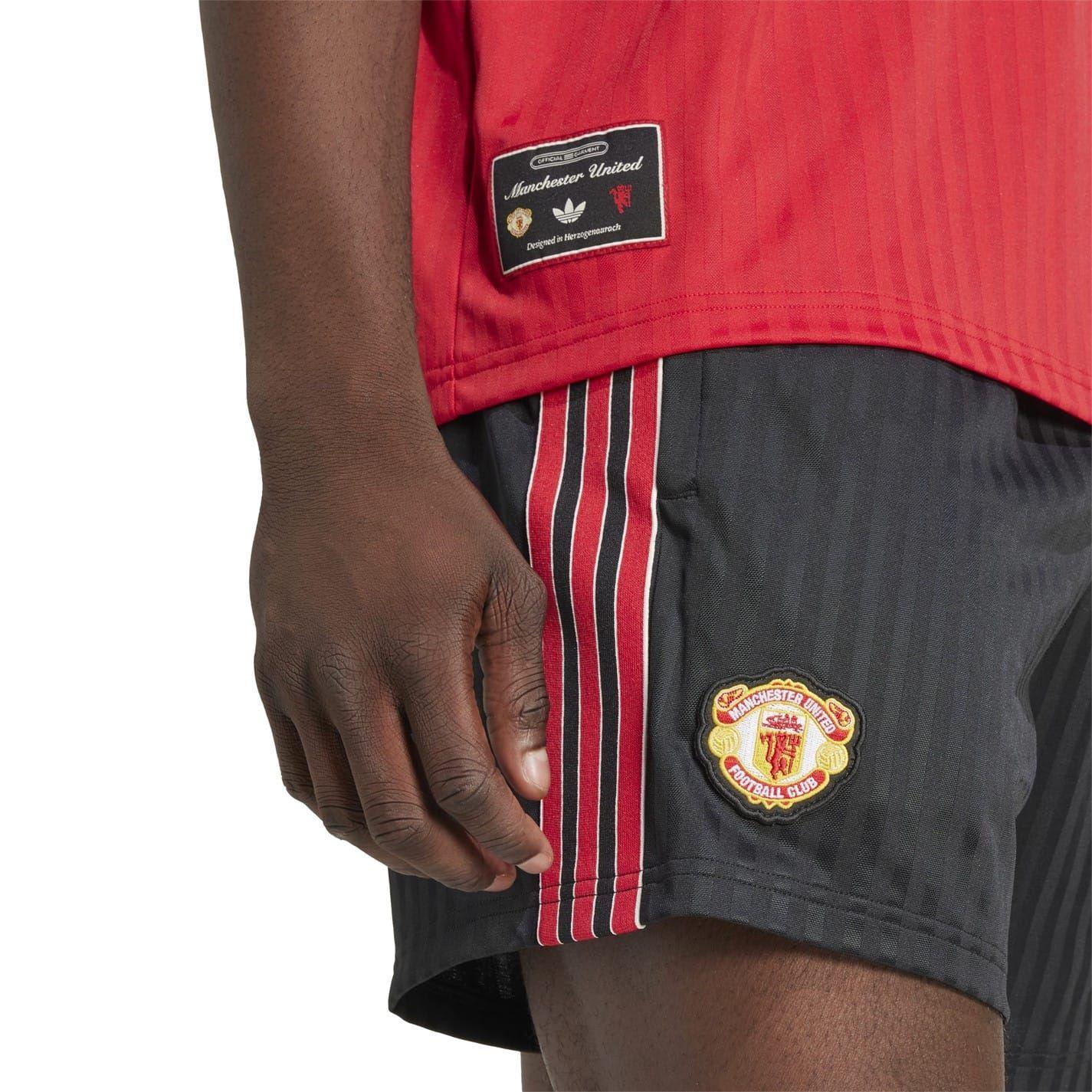 Black - Side - Adidas Unisex Adult Terrace Icons Polyester Manchester United FC Shorts