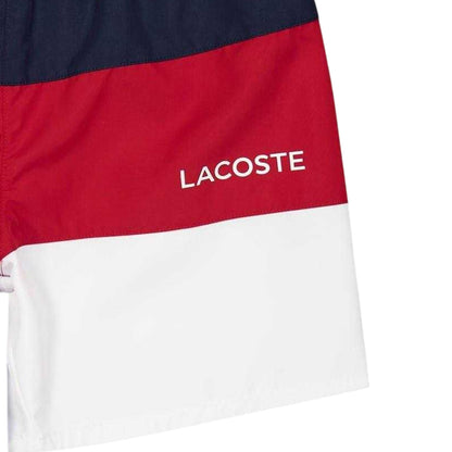 Navy-Orange - Back - Lacoste Boys Colour Block Swim Shorts
