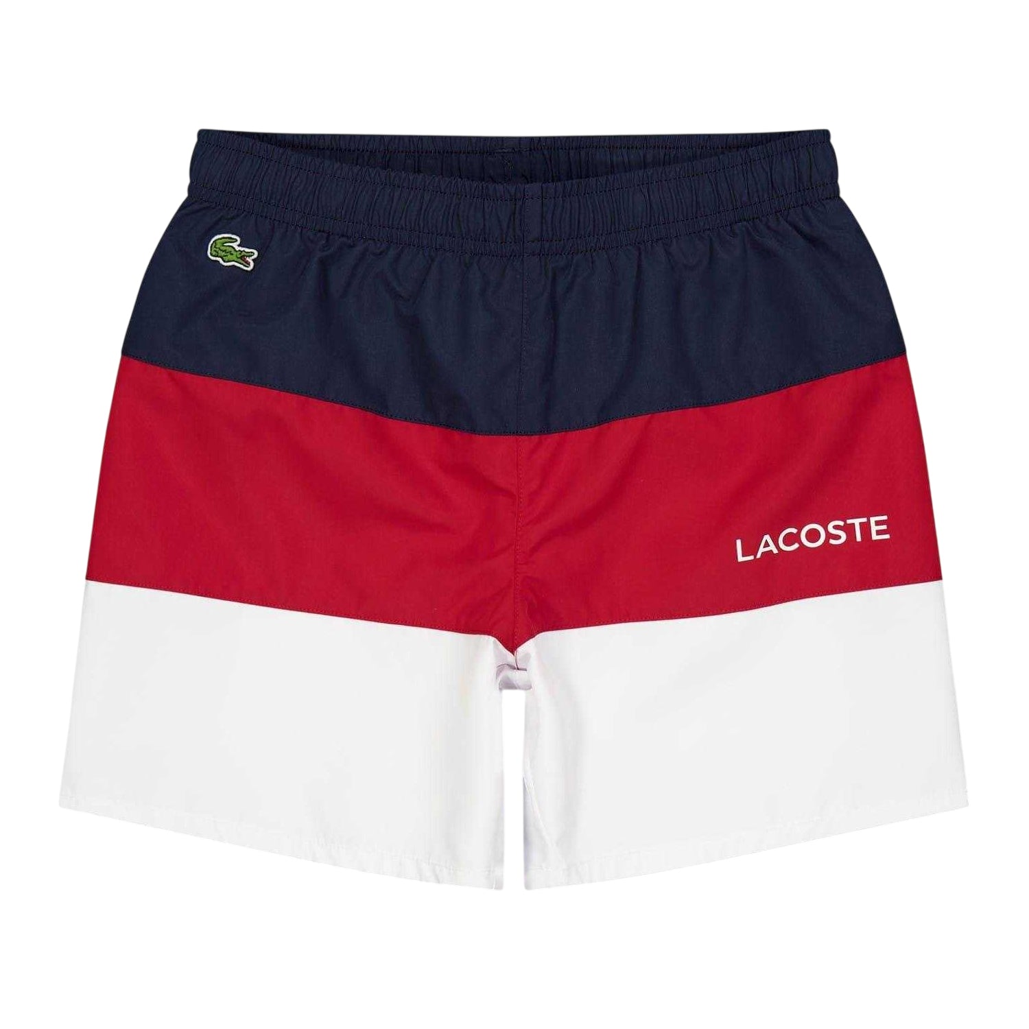 Navy-Orange - Front - Lacoste Boys Colour Block Swim Shorts