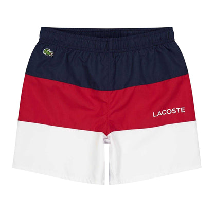 Navy-Orange - Front - Lacoste Boys Colour Block Swim Shorts