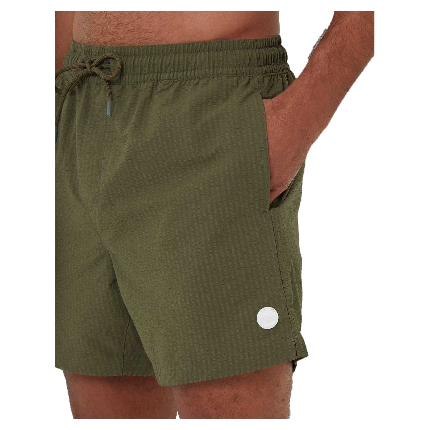 Khaki Green - Side - Threadbare Mens Textured Relaxed Fit Swim Shorts