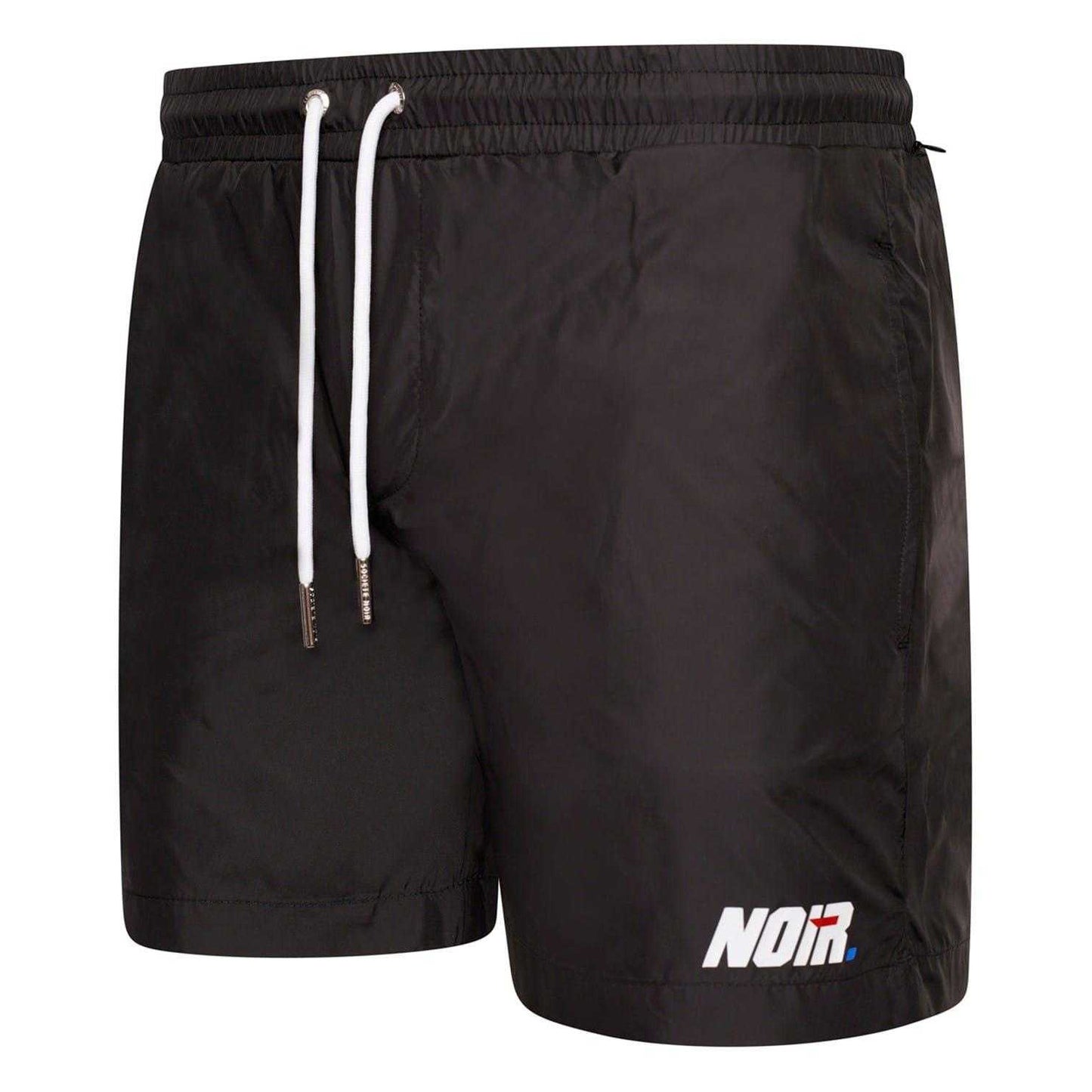 Black - Front - Societe Noir Mens Lettering Relaxed Fit Swim Shorts