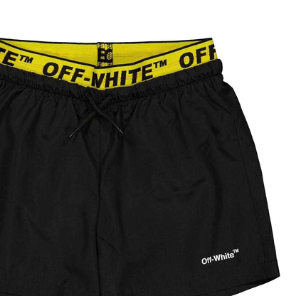 Black - Back - Off White Mens Elasticated Swim Shorts