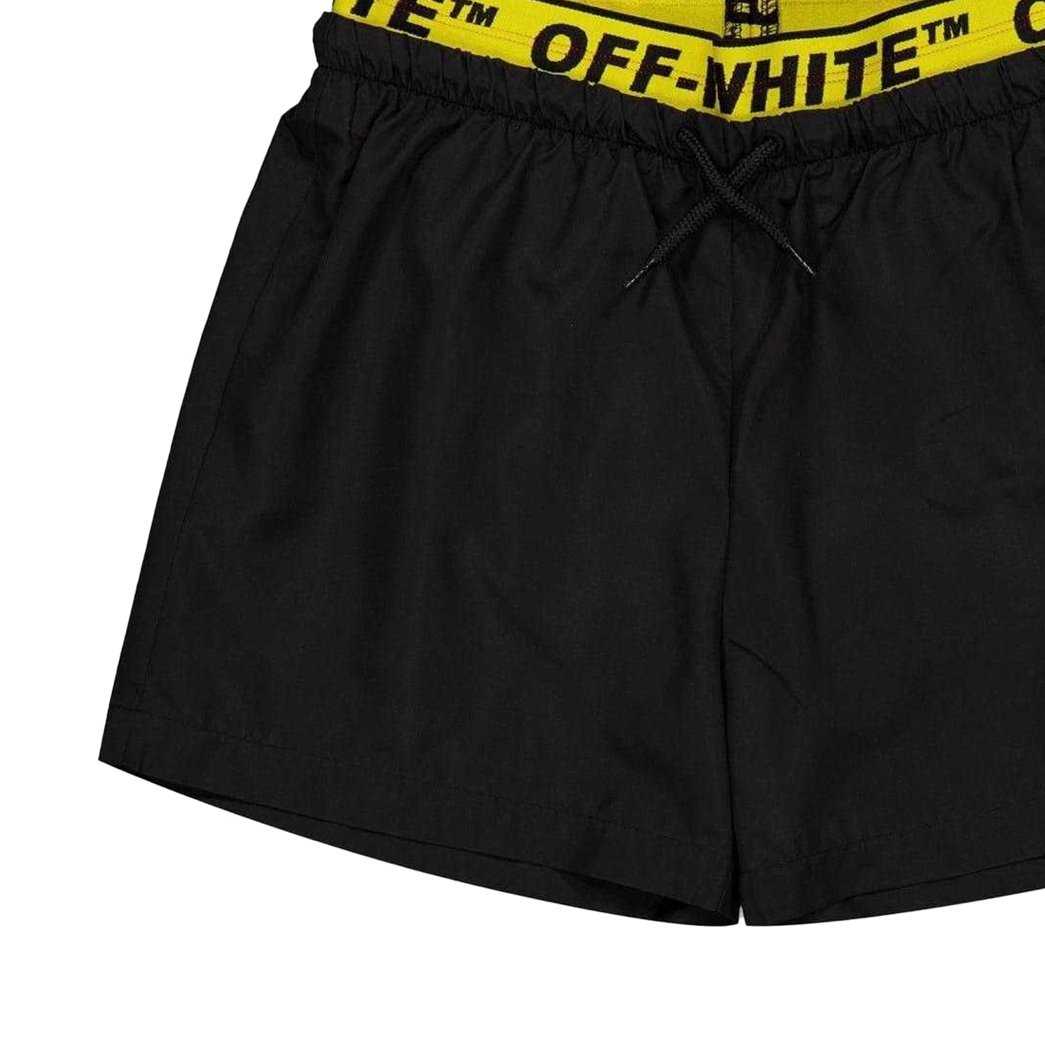 Black - Side - Off White Mens Elasticated Swim Shorts
