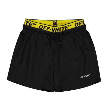 Black - Front - Off White Mens Elasticated Swim Shorts