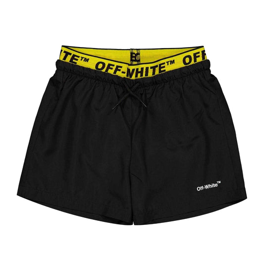 Black - Front - Off White Mens Elasticated Swim Shorts