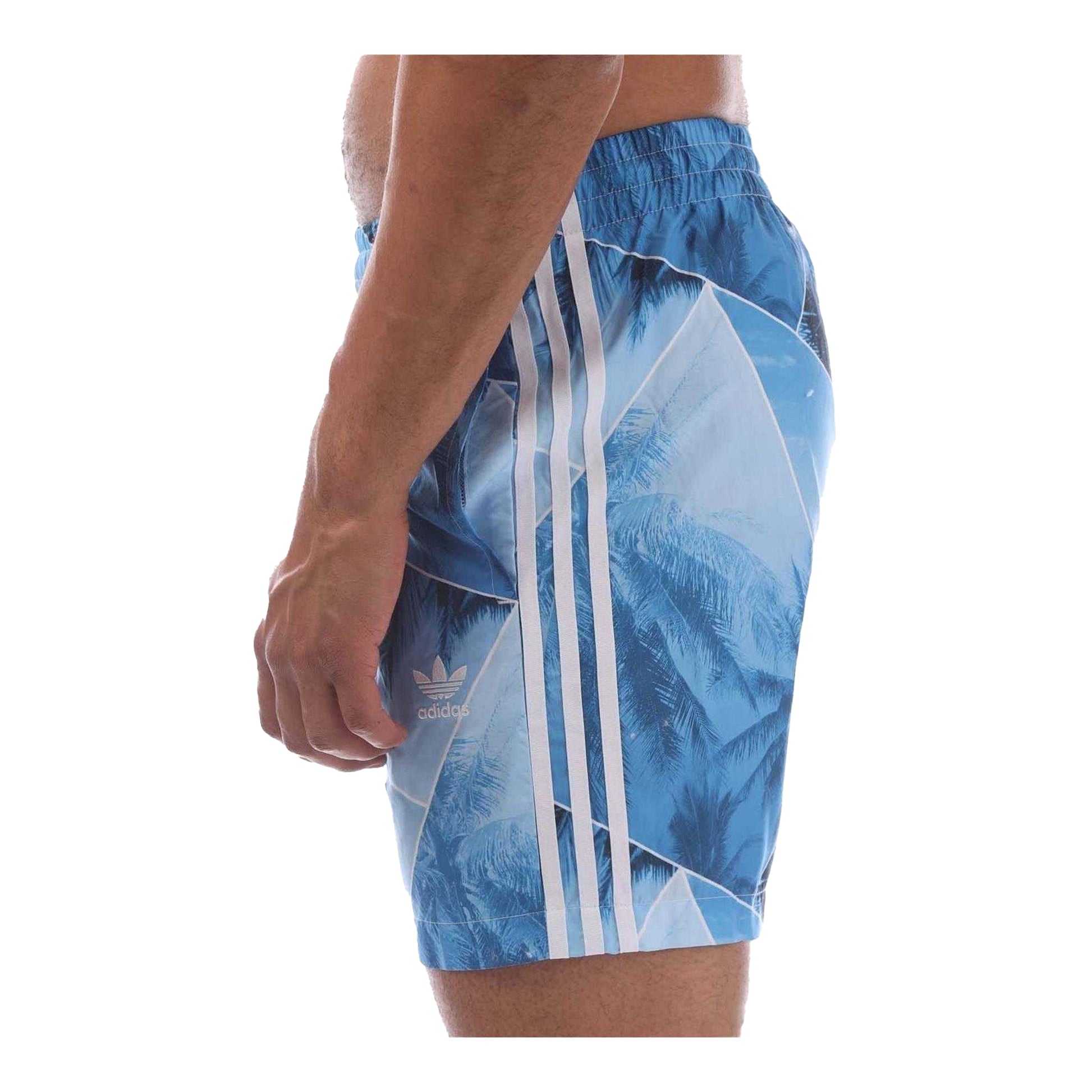Navy - Side - Adidas Mens Originals Palm Print Regular Swim Shorts
