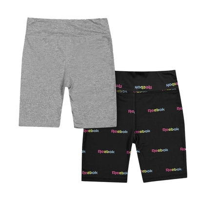Black - Back - Reebok Girls All Over Logo Slim Shorts (Pack of 2)