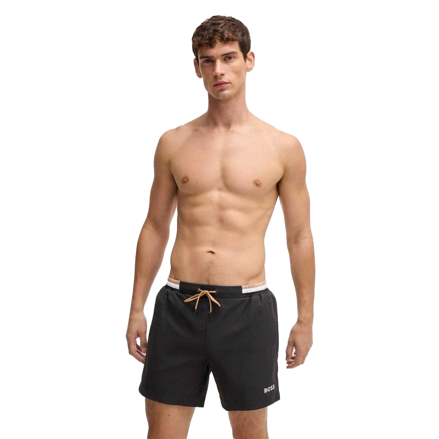 Black - Side - Boss Mens Logo Swimming Swim Shorts