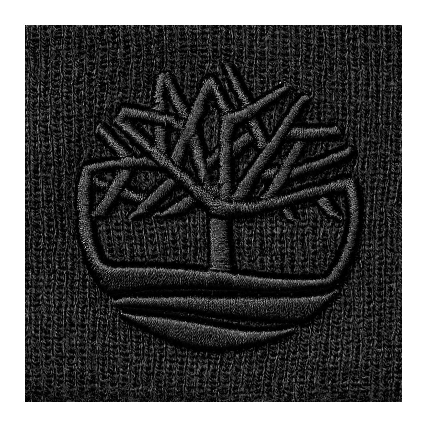 Black - Back - Timberland Unisex Adult Logo Ribbed Beanie