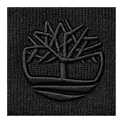 Black - Back - Timberland Unisex Adult Logo Ribbed Beanie