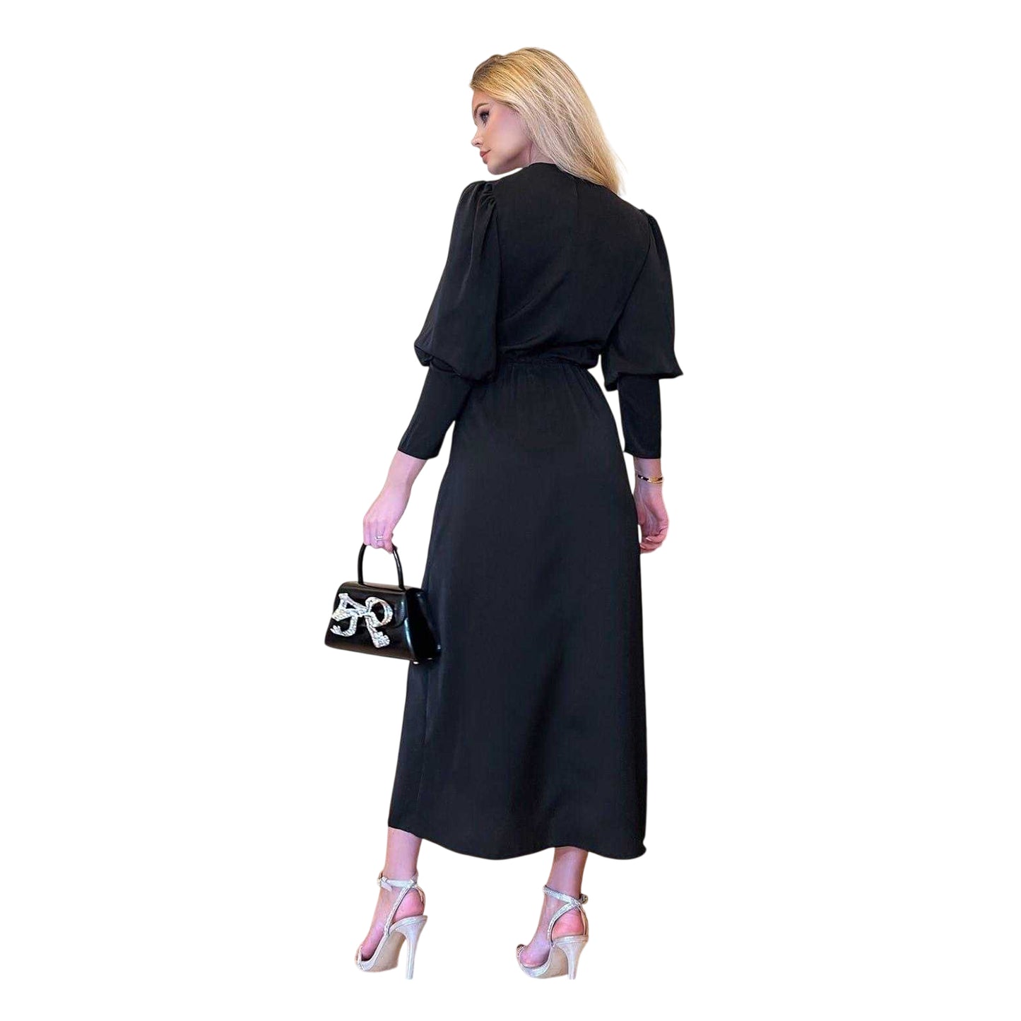 Black - Back - Ax Womens-Ladies Long-Sleeved Formal Wrap Dress