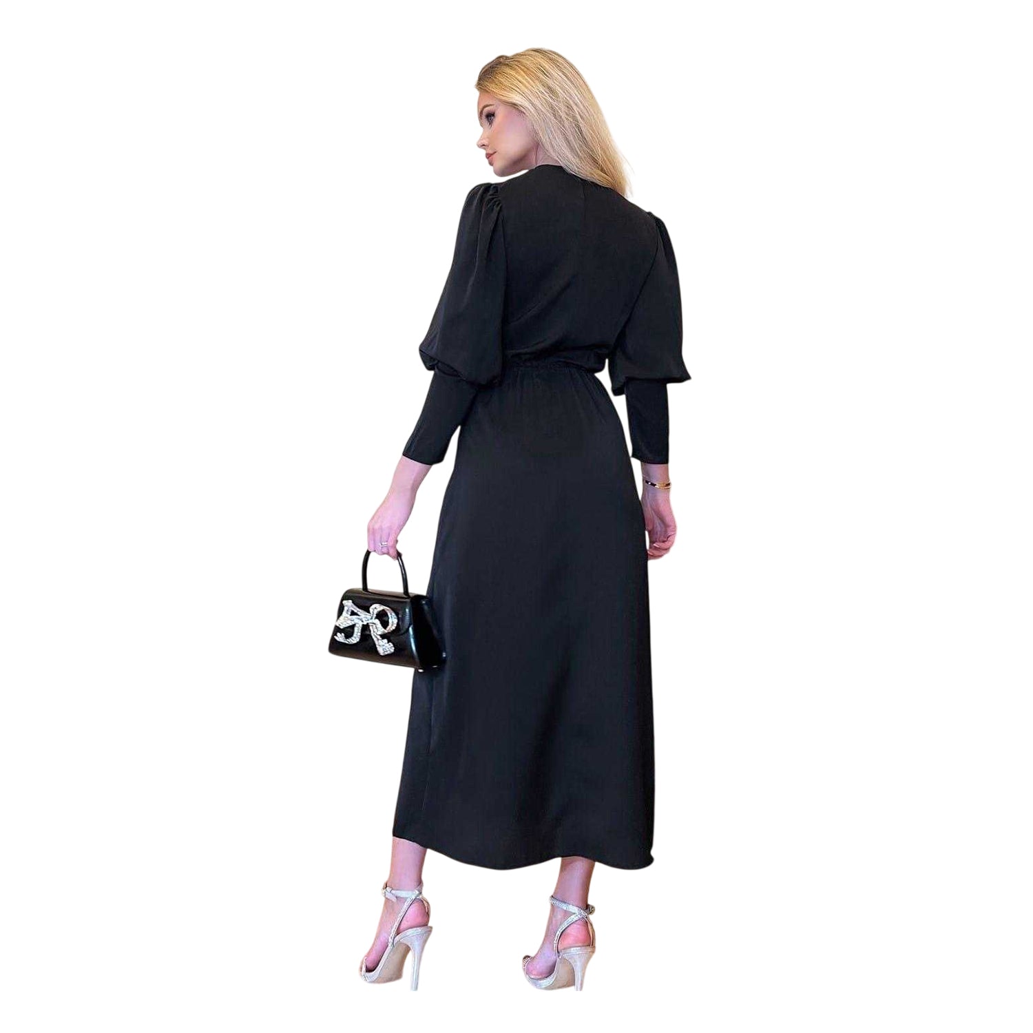 Black - Back - Ax Womens-Ladies Long-Sleeved Formal Wrap Dress