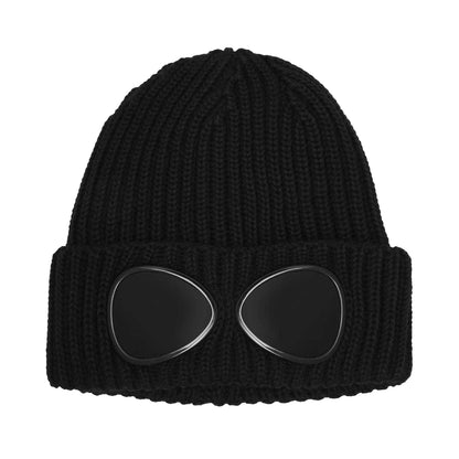 Black - Front - C.P. Company Boys Goggles Ribbed Winter Beanie