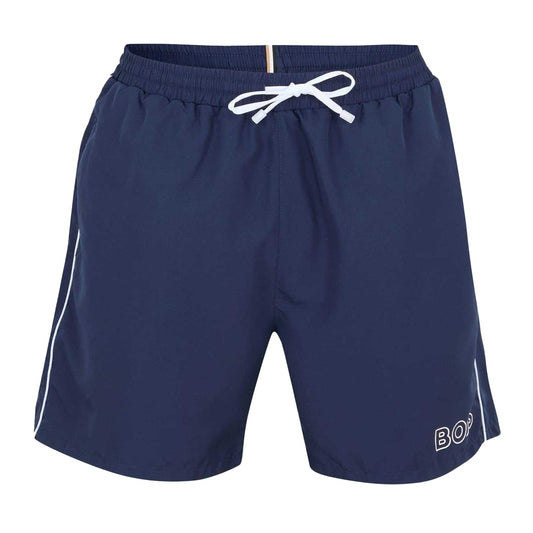 Dark Blue - Front - Boss Mens Side Stripe Swim Shorts