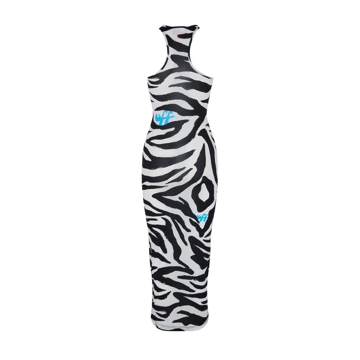Black-White - Back - Off White Womens-Ladies Zebra Print Maxi Dress