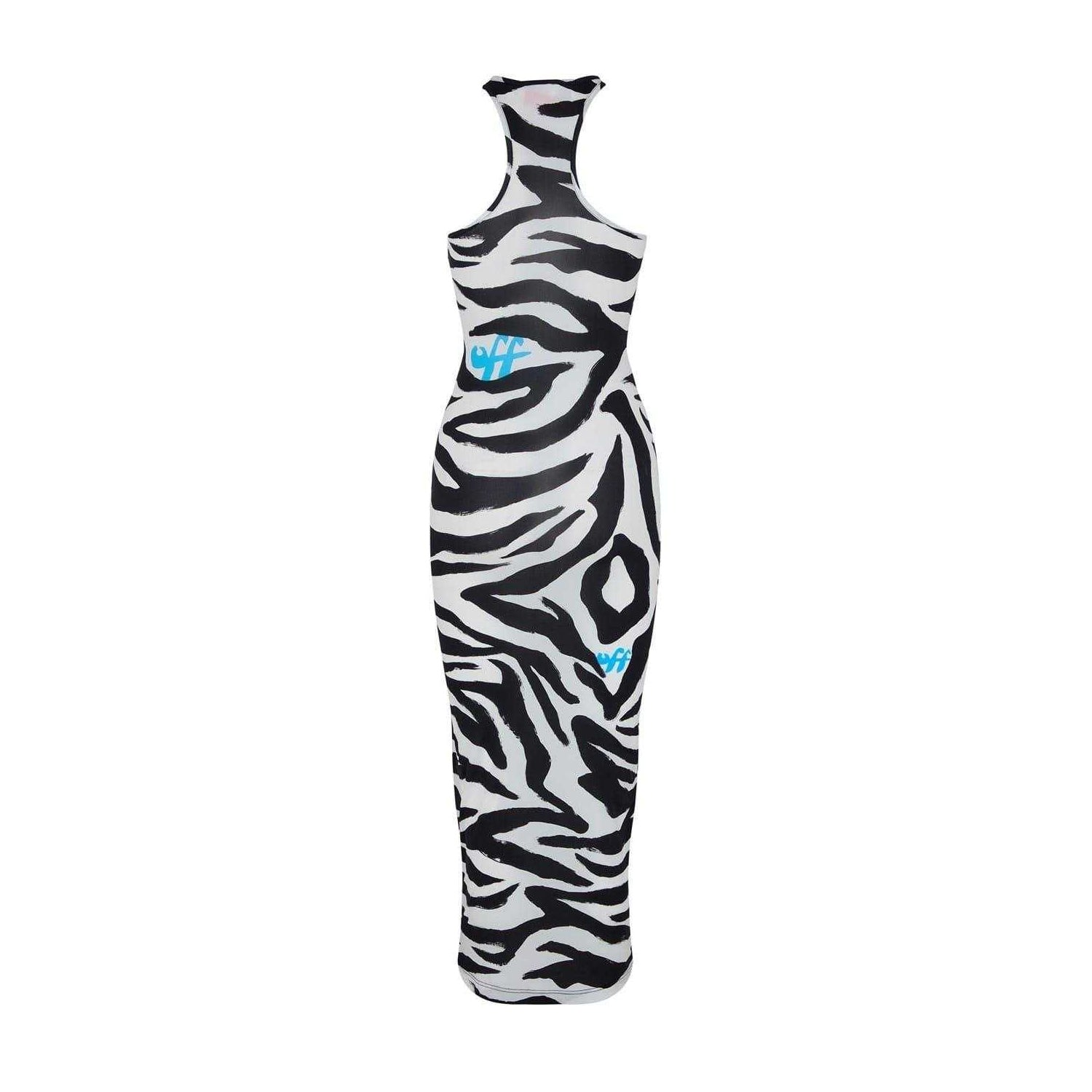 Black-White - Back - Off White Womens-Ladies Zebra Print Maxi Dress