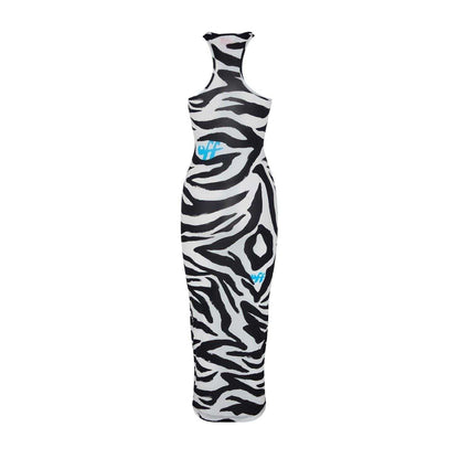 Black-White - Back - Off White Womens-Ladies Zebra Print Maxi Dress