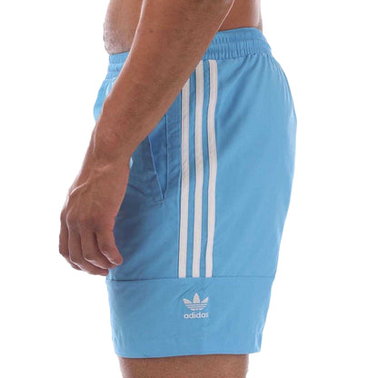 Blue - Side - Adidas Mens Originals 3 Stripes Regular Swim Shorts