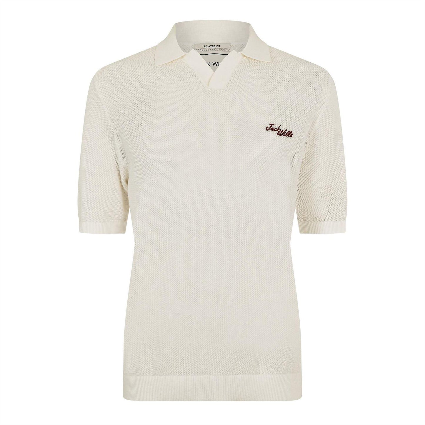 Beige - Front - Jack Wills Mens Knitted Relaxed Fit Short-Sleeved Polo Shirt