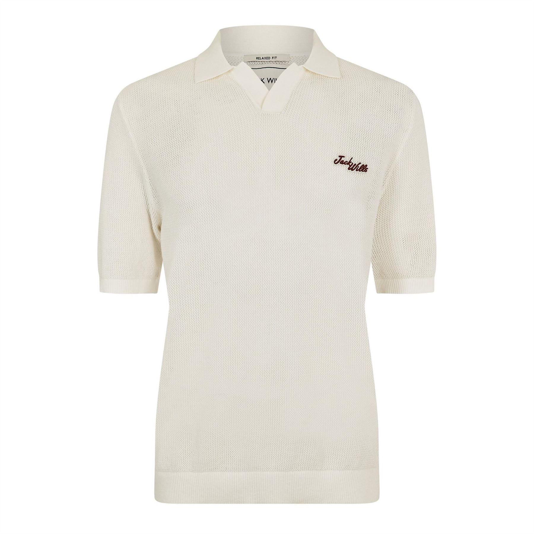 Beige - Front - Jack Wills Mens Knitted Relaxed Fit Short-Sleeved Polo Shirt