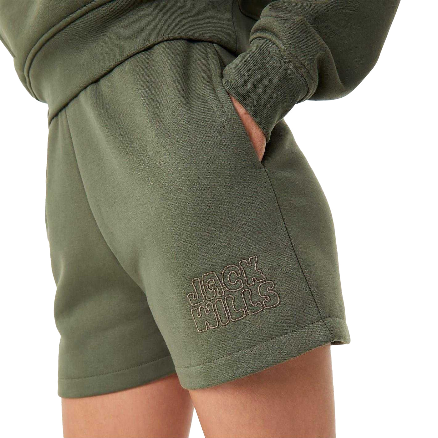 Khaki Green - Side - Jack Wills Womens-Ladies Fleece Shorts