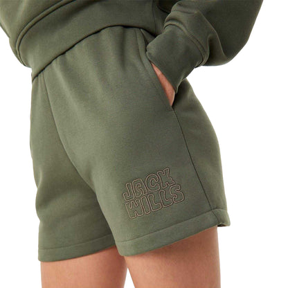 Khaki Green - Side - Jack Wills Womens-Ladies Fleece Shorts