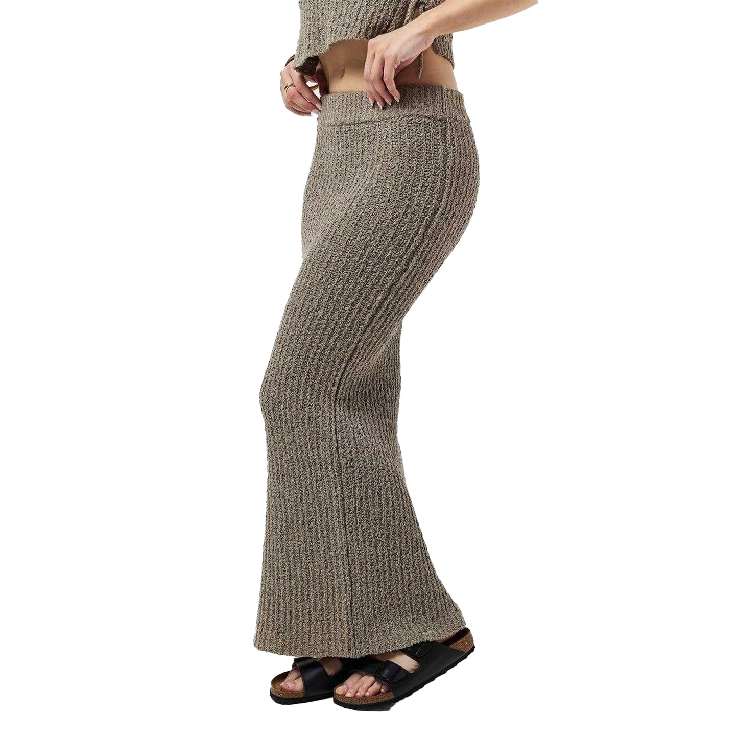 Taupe - Side - Jack Wills Womens-Ladies Ribbed Maxi Skirt