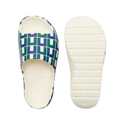 Navy-White-Green - Pack Shot - Lacoste Womens-Ladies Serve 2.0 Sliders