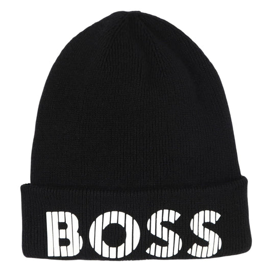 Black - Front - Boss Childrens-Kids Lettering Beanie