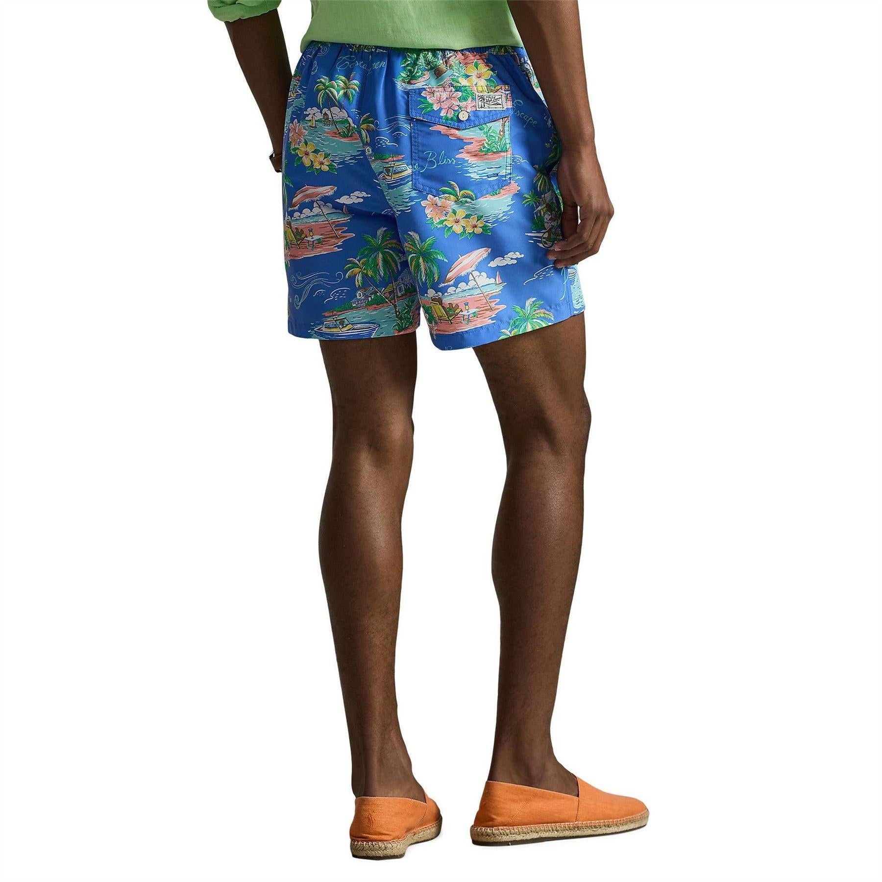 Blue - Back - Ralph Lauren Mens Bear Swim Shorts