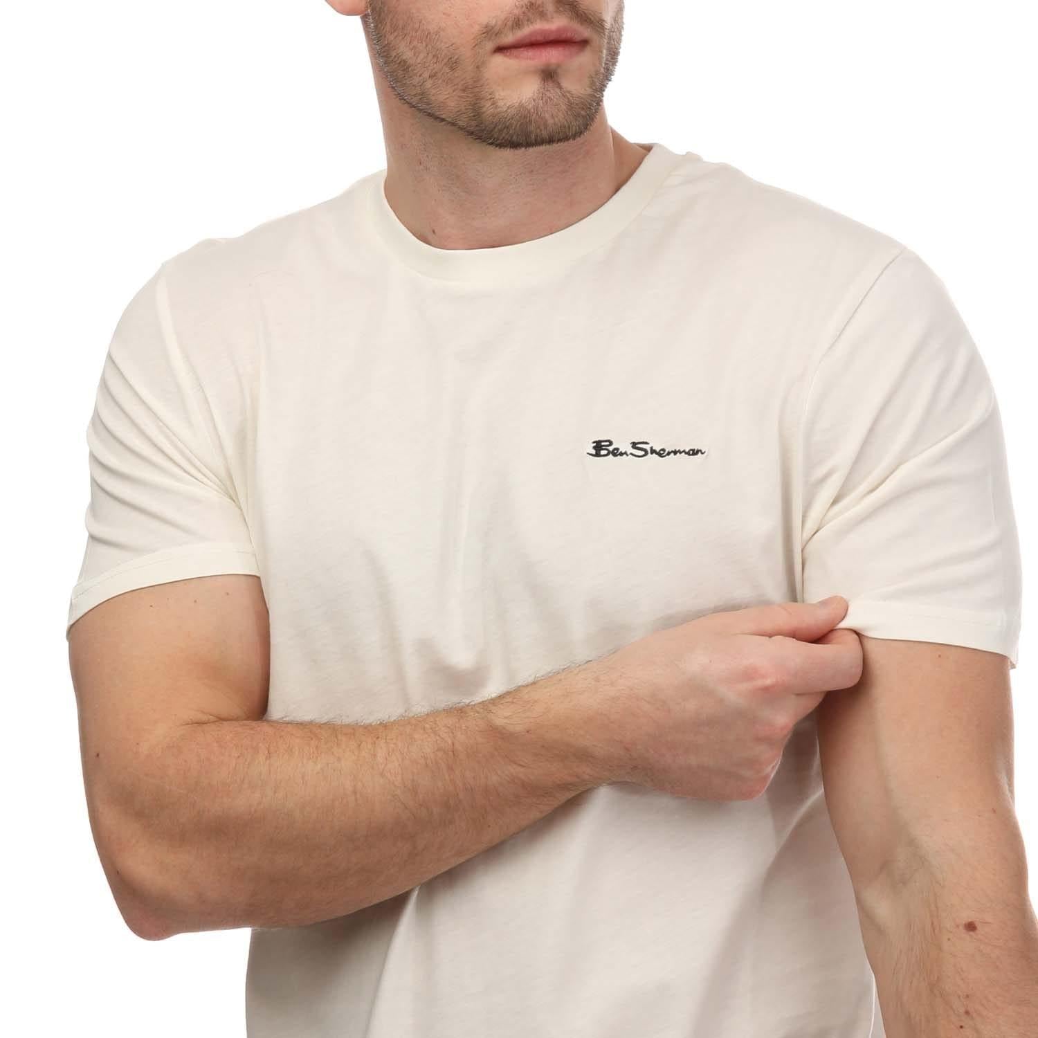 Ivory - Side - Ben Sherman Mens Script Logo T-Shirt