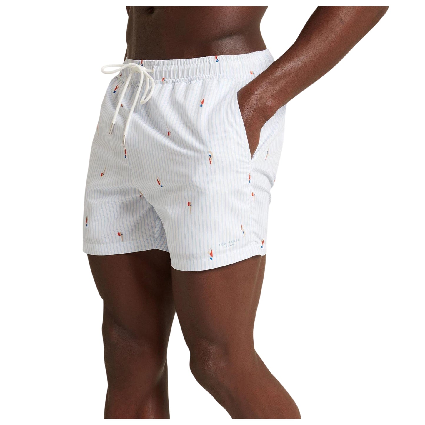 Blue - Side - Ted Baker Mens Sailboat Relaxed Fit Swim Shorts