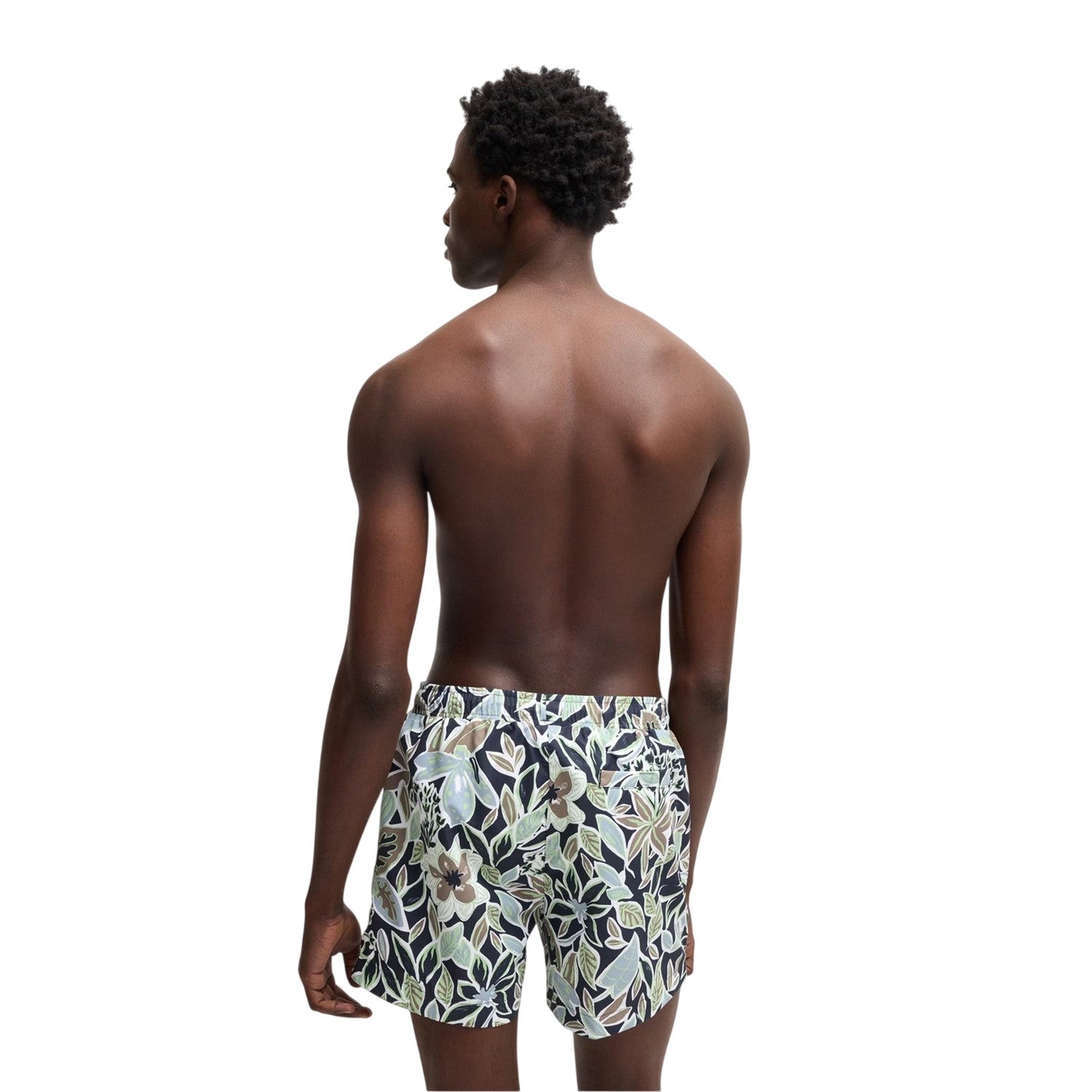 Navy - Back - Hugo Boss Mens Floral Pattern Regular Swim Shorts