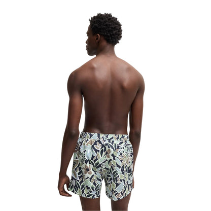 Navy - Back - Hugo Boss Mens Floral Pattern Regular Swim Shorts