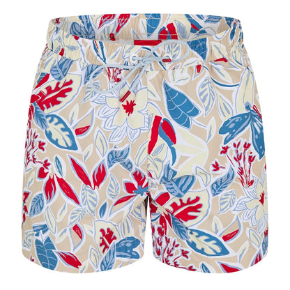 White - Front - Hugo Boss Mens Floral Pattern Regular Swim Shorts