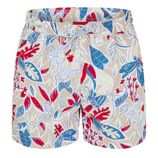 White - Front - Hugo Boss Mens Floral Pattern Regular Swim Shorts