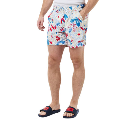 White - Side - Hugo Boss Mens Floral Pattern Regular Swim Shorts