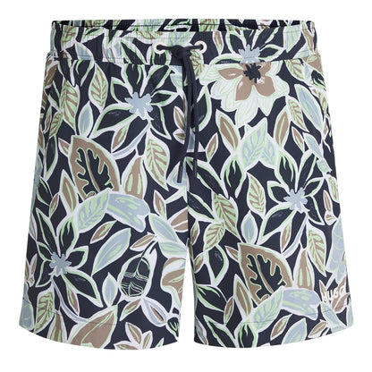Navy - Front - Hugo Boss Mens Floral Pattern Regular Swim Shorts