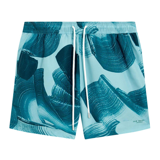 Turquoise - Front - Ted Baker Mens Printed Swim Shorts
