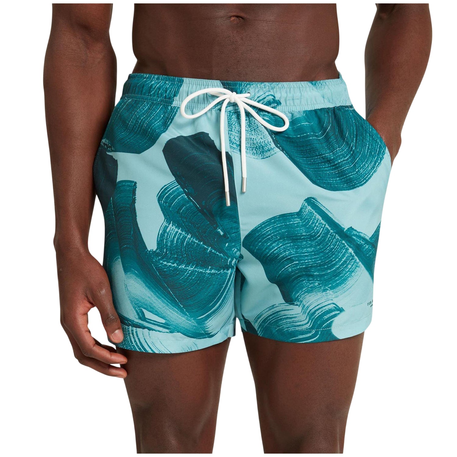 Turquoise - Side - Ted Baker Mens Printed Swim Shorts