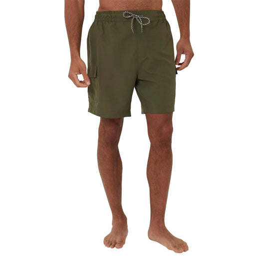 Khaki Green - Front - Threadbare Mens Relaxed Fit Swim Shorts